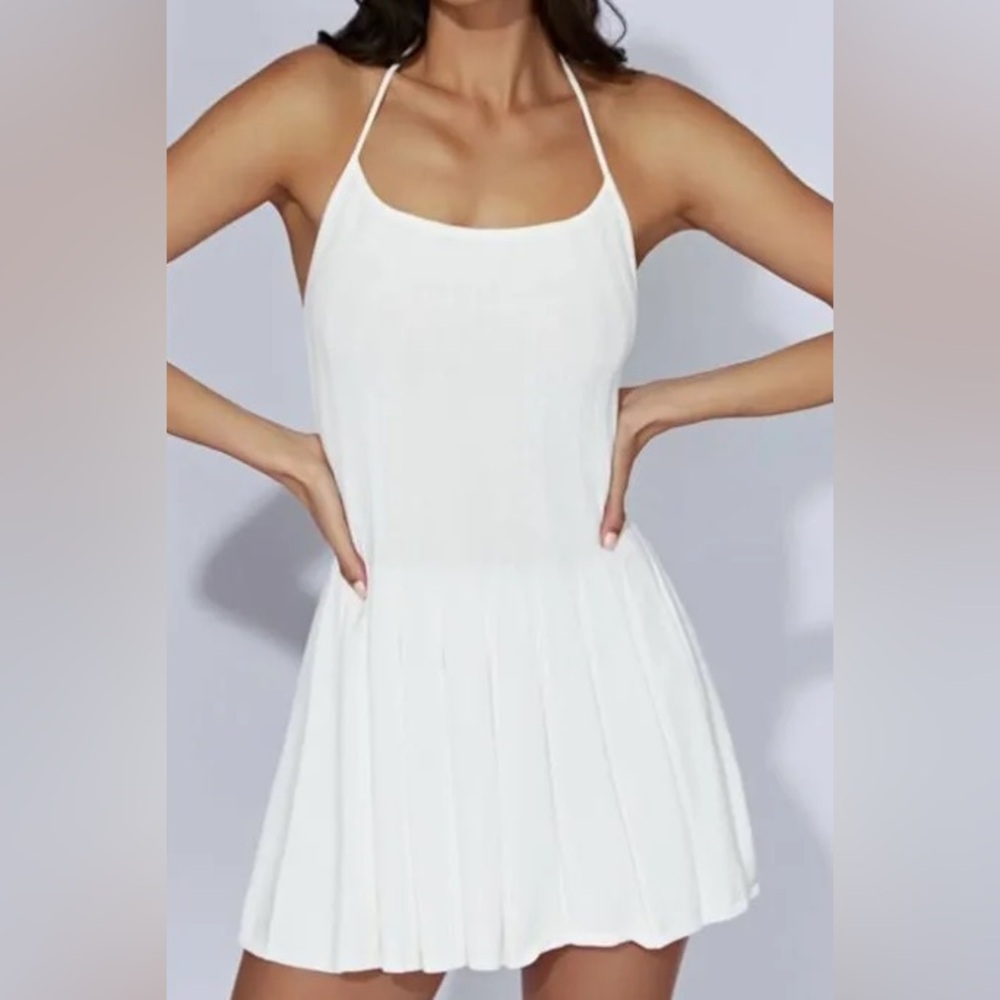 Meshki white mini pleated dress
